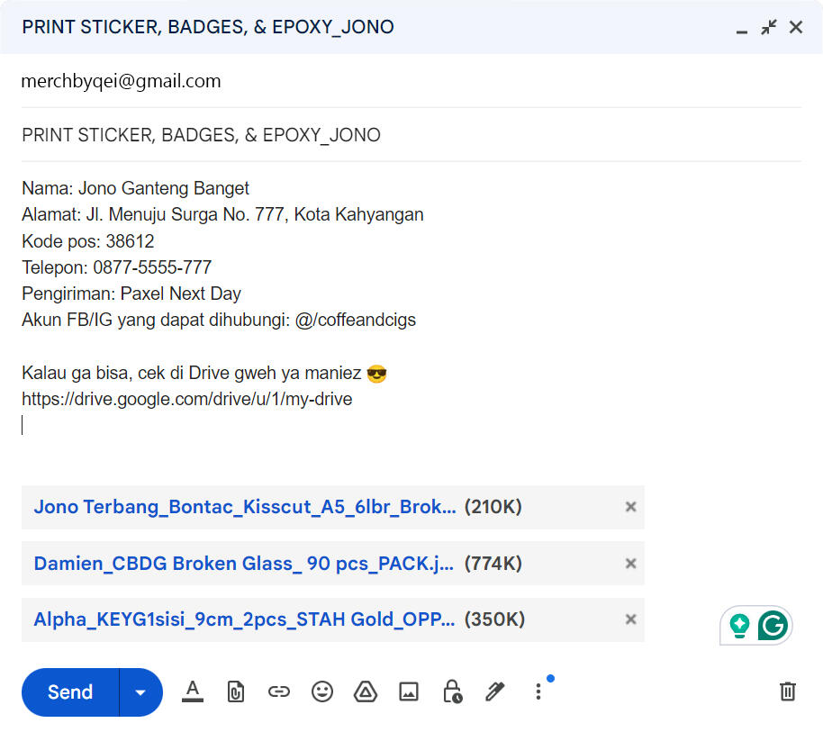 Contoh e-mail Pemesanan